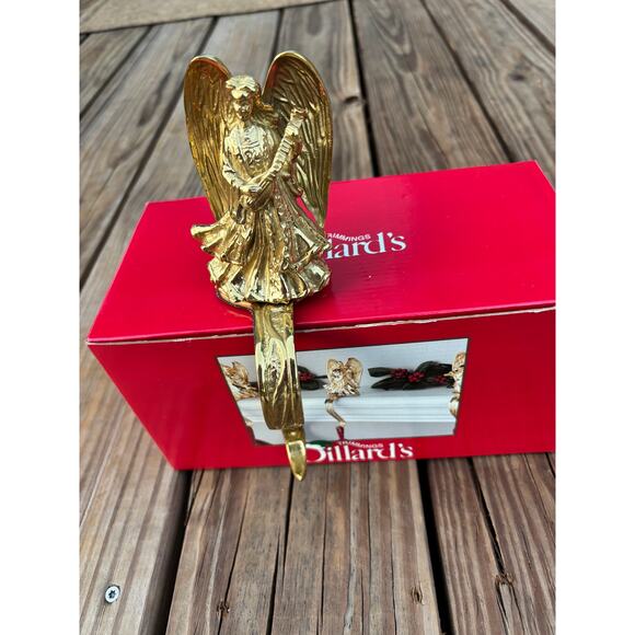 Vintage Heavy Brass Angel Christmas Holiday Stocking Long Hanger Hook ORNATE NWT - Picture 4 of 8